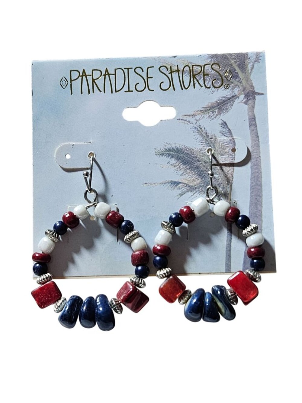 Paradise Shores Beaded Hoops Earrings Red White Blue Patriotic American Jewelry
